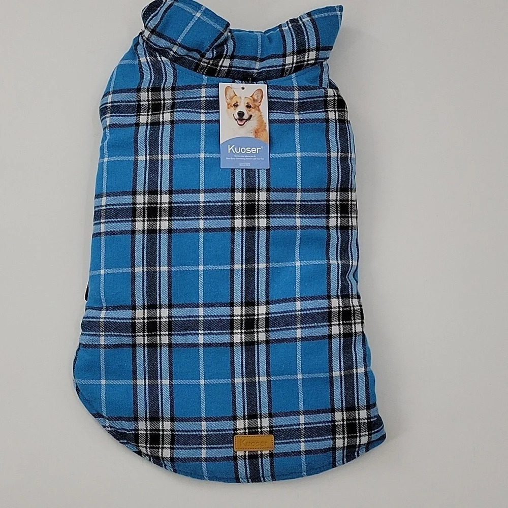 Reversible Black and Blue Plaid Dog Coat NWT